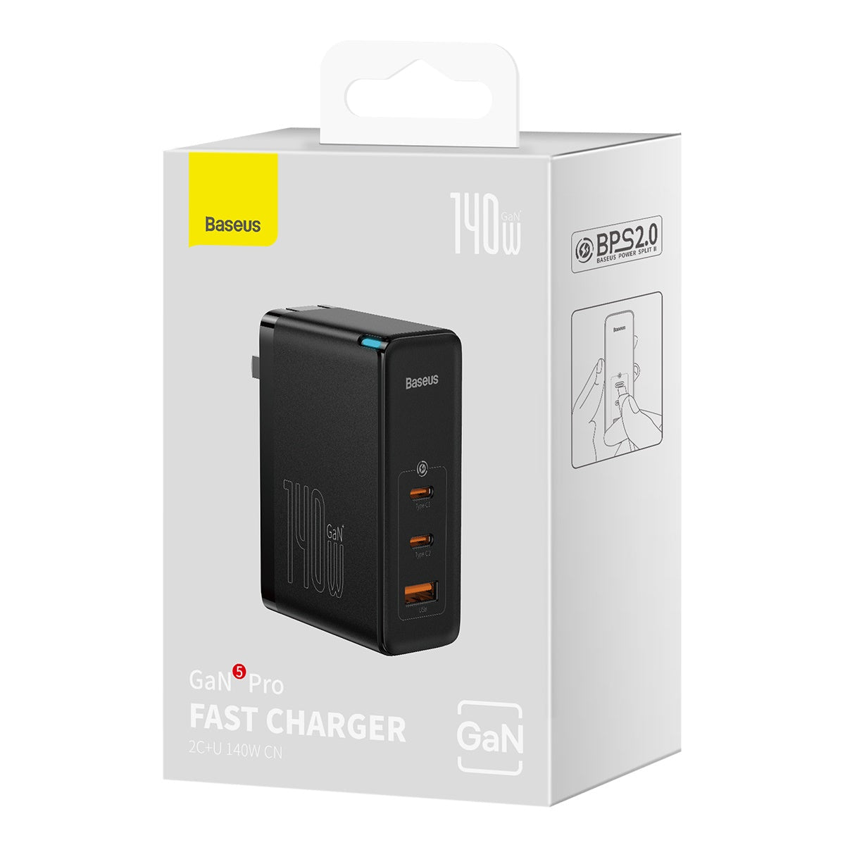 Baseus GaN5 Pro 140W 2Type-C+1USB Port Fast Charger (With Superior Series Cable C to C 240W 1M)