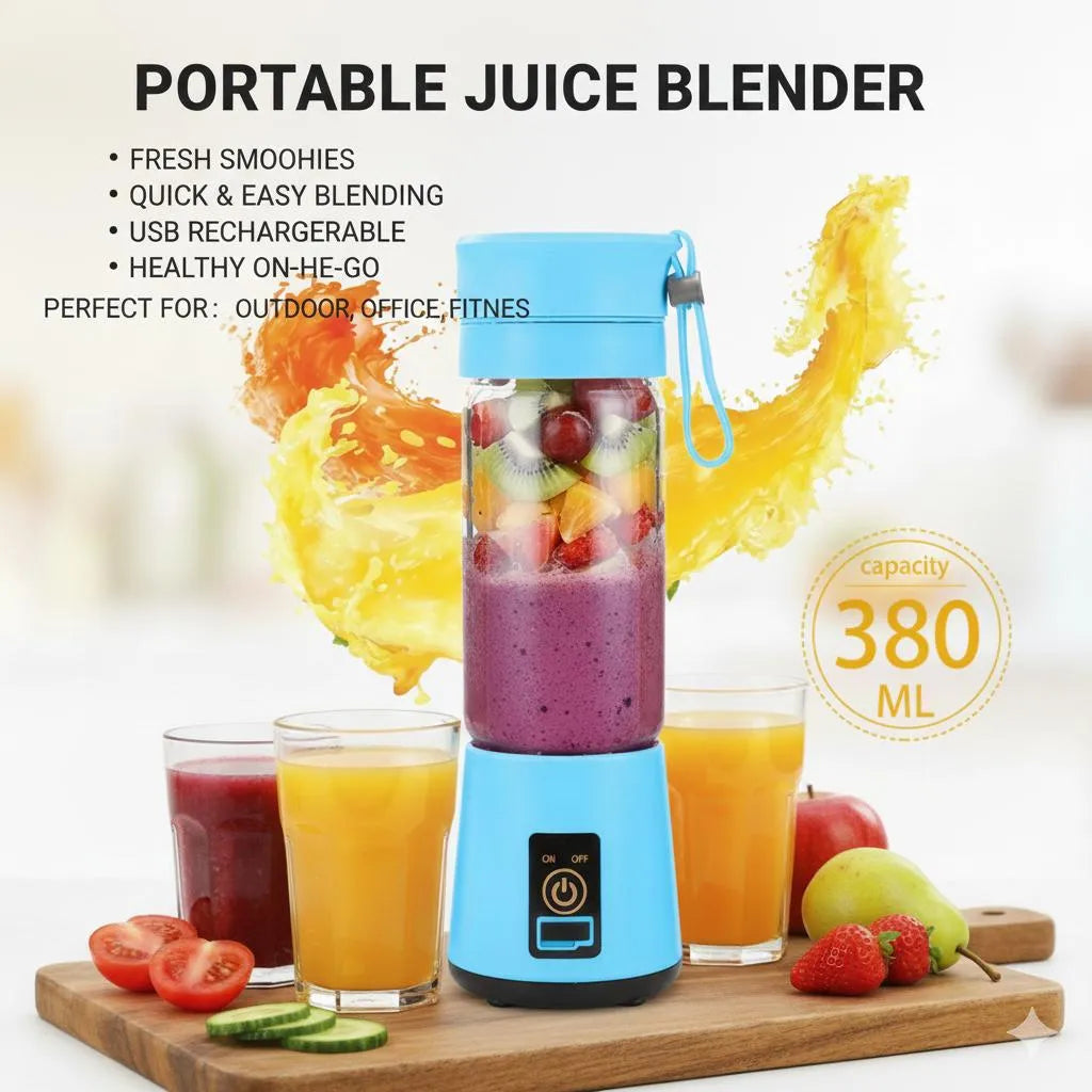6 Blades USB Rechargeable Portable Juice Blender 380ml | Mini Smoothie Maker Bottle - COD Pakistan