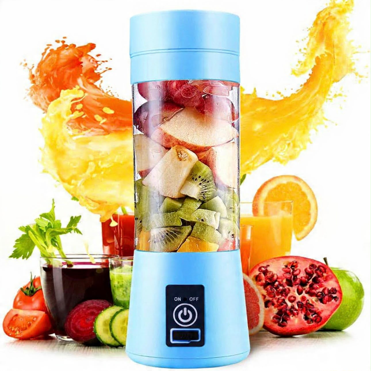 6 Blades USB Rechargeable Portable Juice Blender 380ml | Mini Smoothie Maker Bottle - COD Pakistan