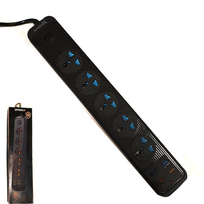 Speed-X 504PU Premium Portable Power Strip – 5 Sockets, 2 USB & 2 Type-C